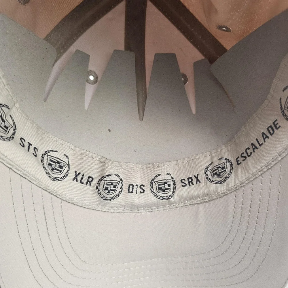 Cadillac Hat Cap Strap Back Mens One Size Beige Crest Logo Car Embroidered
